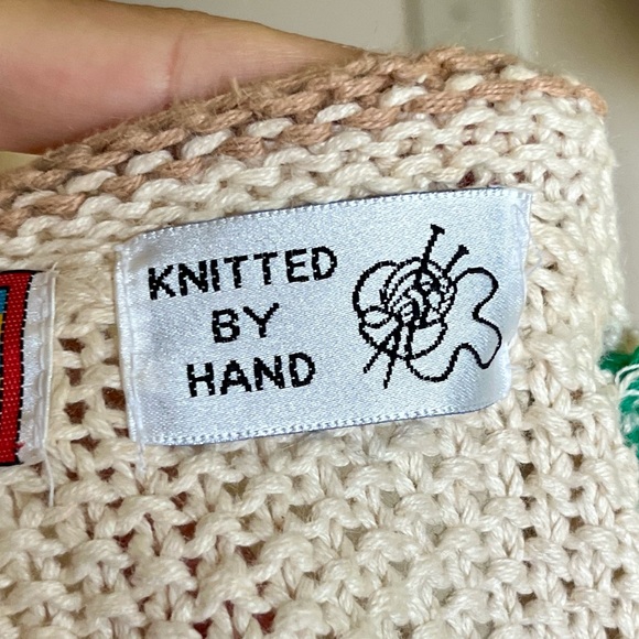 ☾ Vintage RARE hand-knit harvest scene fall graphic cardigan (cotton / ramie) - Picture 8 of 8